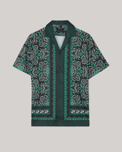 Camp Collar Bandana Print Short Sleeve Shirt, Black, hi-res